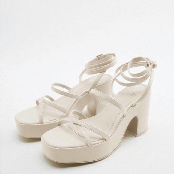 ZARA LACE UP PLATFORM SANDALS WHITE - Picture 7 of 8